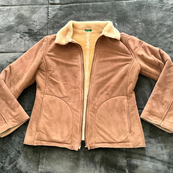 United Colors of Benetton Jacket Womens Medium Brown Sherpa Lined HAS FLAWS - Picture 12 of 12